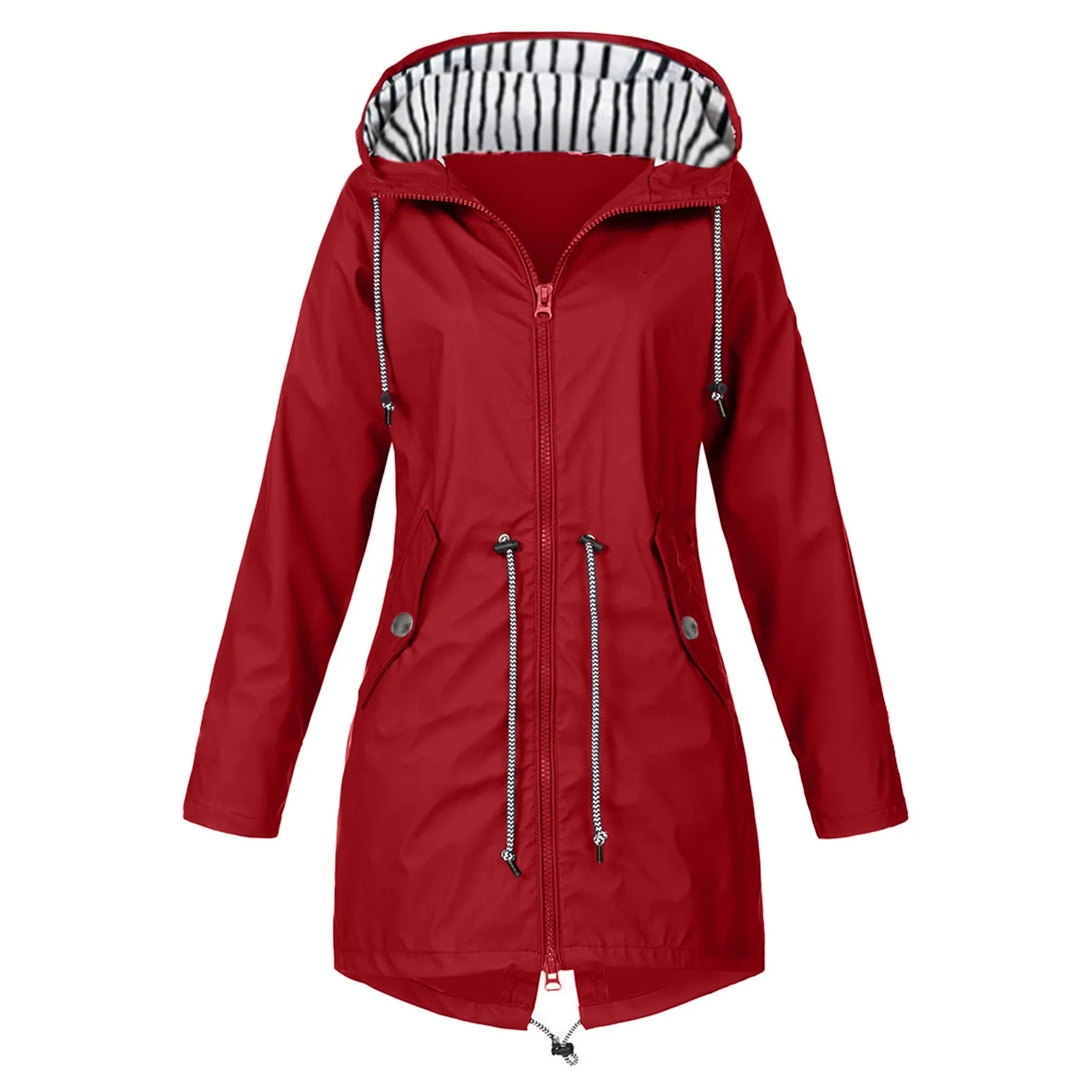 Womens Waterproof Raincoat 2024 Simple Casual Basic Outdoors Trench Lightweight Drawstring Jackets Hiking Clothes For Women