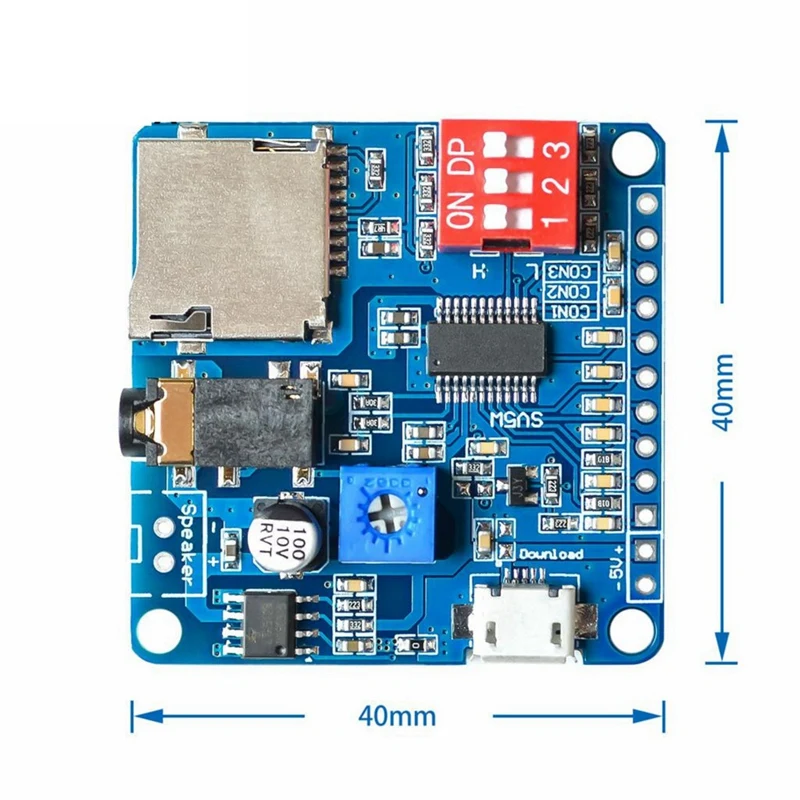 Audio Music Player Voice Playback Module MP3 Player Module + 256MB Memory Card Class D Amplifier Board 5W DY-SV5W 1Set