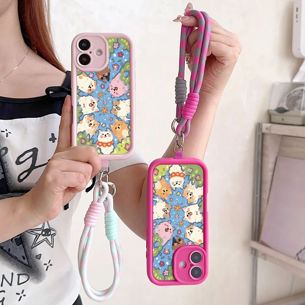 Cartoon Dog Wrist Chain Lanyard Phone Case Cover