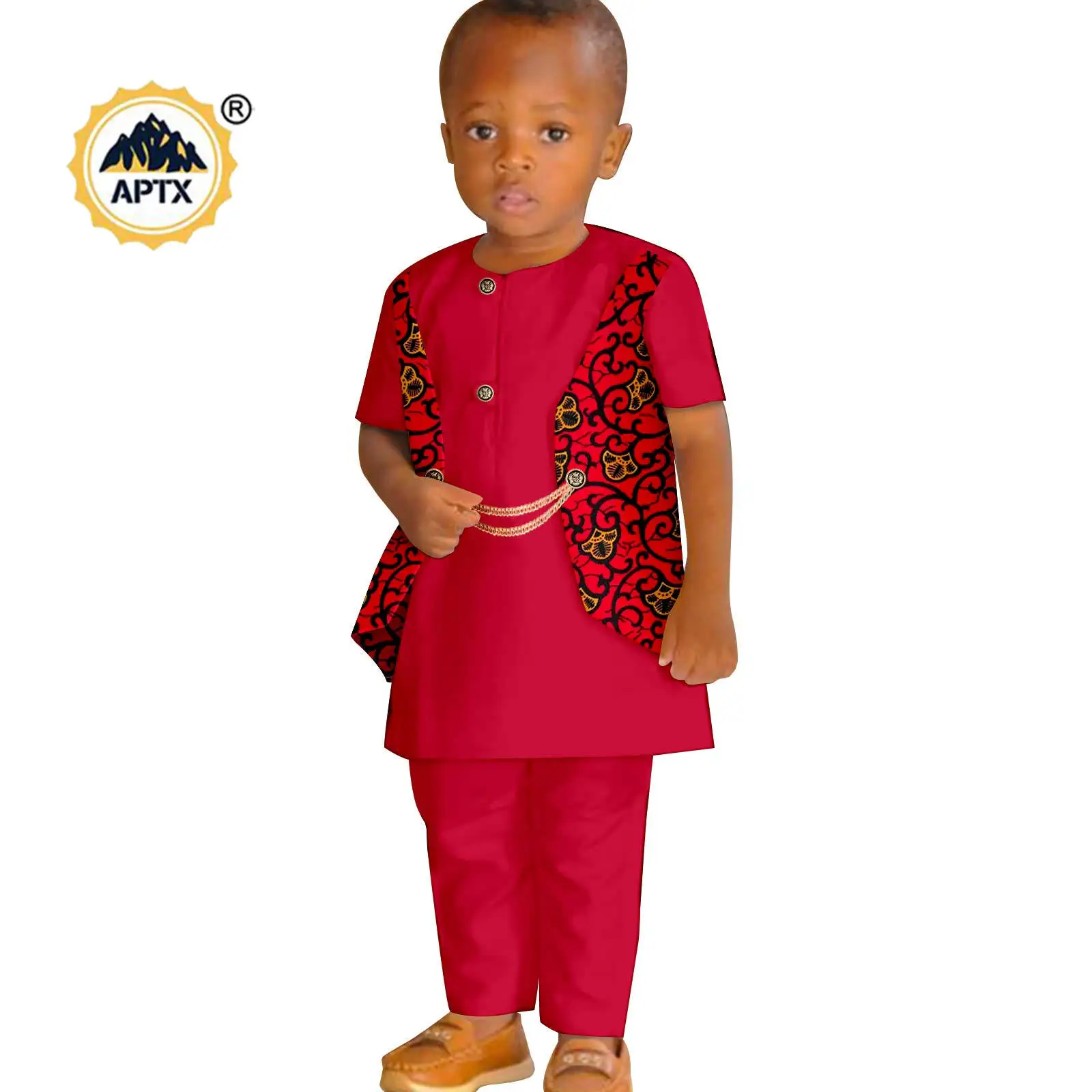 African Clothes for Children Boy Dashiki Summer Print False Two-piece Suit Top and Pant Sets Bazin Riche Kid Outfits 2446056