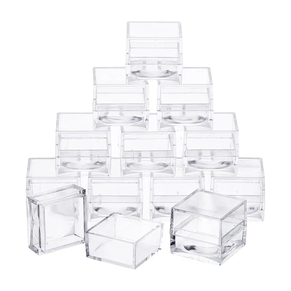 30Pcs/lot Mini Transparent Plastic Box Earrings Jewelry Packaging Storage Organizer Square Beads Container 2.25x2.6x2.6cm