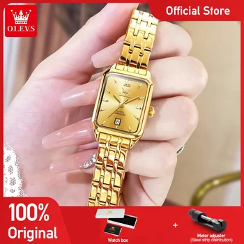 OLEVS 5616 Woman Watch Original Elegant Quartz Watch Waterproof Luminous Date Square Watch With Box Gifts Bracelet Set Reloj