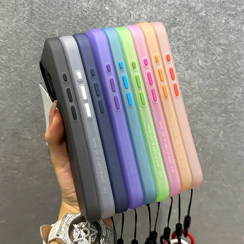 Ultrathin Matte Candy Colored Magnetic Phone Case with Wrist Strap and Magsafe Cover