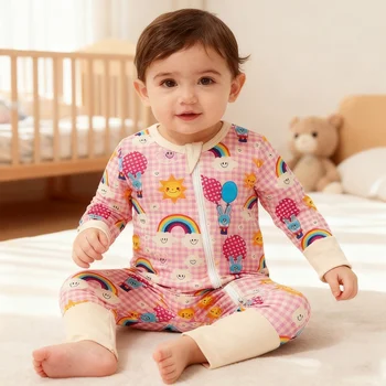 All-Season Baby Romper Bamboo Fibre Fabric Zip Fastening Newborn Clothing 0-24 Months 1
