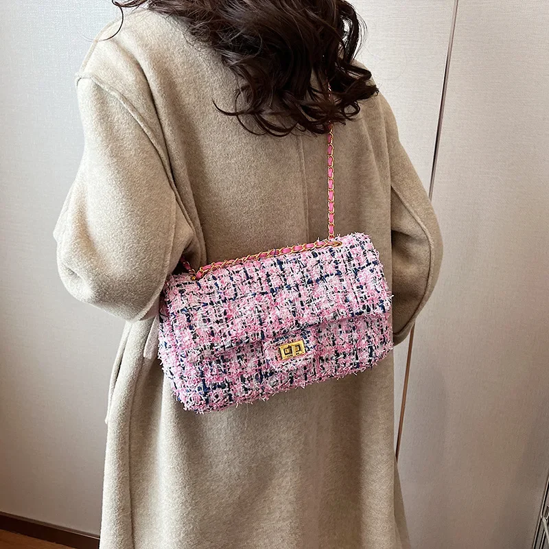Woolen Chain Female 2024 Personality New Special-Interest Design Versatile Messenger Small Square Bag