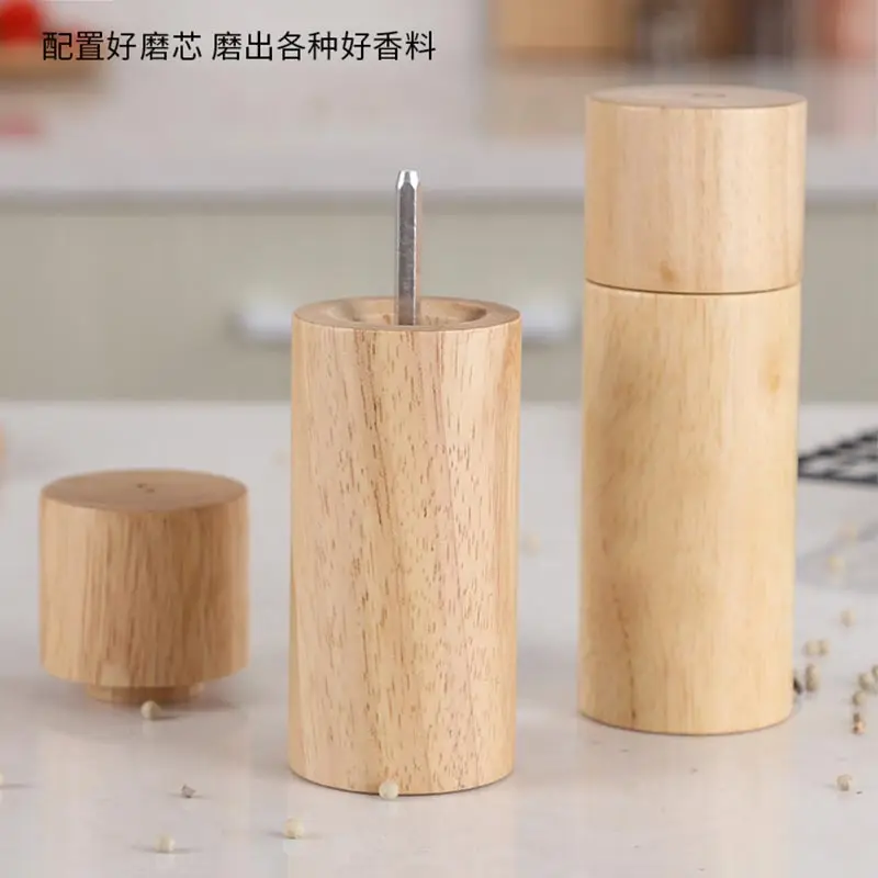 Manual Wooden Salt and Pepper Grinder Sets,Manual Mills with Iron Stand Base,Kitchen Helper 6Inches Oak Spice Pepper Mill Sets