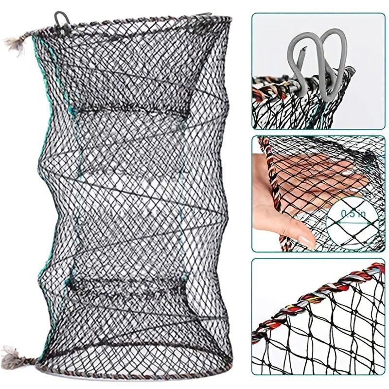 Crab Crayfish Lobster Catcher Pot Trap Fishing Net Eel Live Bait Woven Loop Rope With Circular Color Foldable Fishing Nets 2