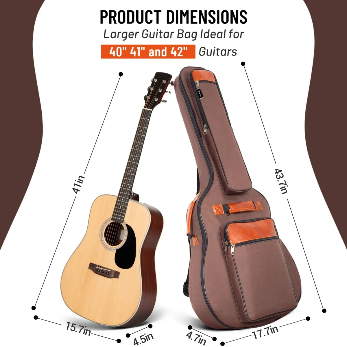 Miwayer Acoustic Guitar Bag 41 Inch Thickened Waterproof Oxford Nylon Double Straps Cotton Padded Guitar Case Gig  Backpack