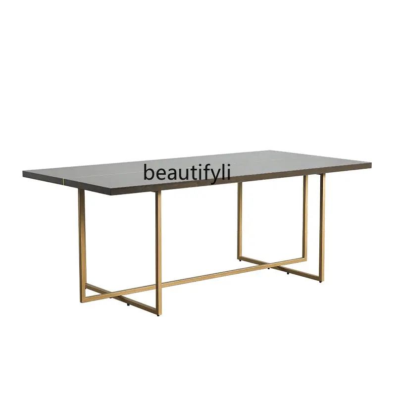 

Nordic Solid Wood Dining Tables and Chairs Set Light Luxury Retro Brown Restaurant Dining Table Rectangular Dining Table