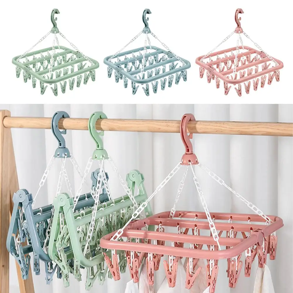 

Folding Hanging Hanger 32 Clip Laundry Storage Multifunctional Sock Air Windproof Lightweight Drying Clip Sturdy Rack Durab N5R6