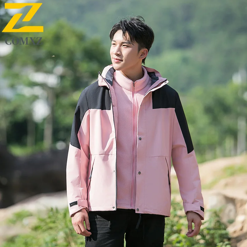 "EiAO 3-in-1 Windbreaker Couple's Set Detachable Fleece Waterproof Windproof Trendy Outdoor Jacket for Hiking Camping Fishing