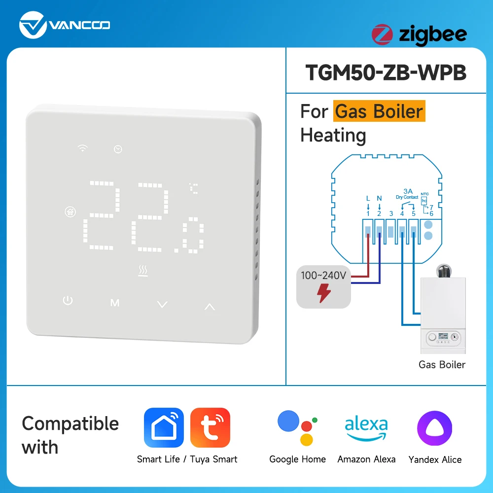Termostato WiFi Intelligente Per Caldaia - Controllo Vocale Con Alexa, Programmable, Con App