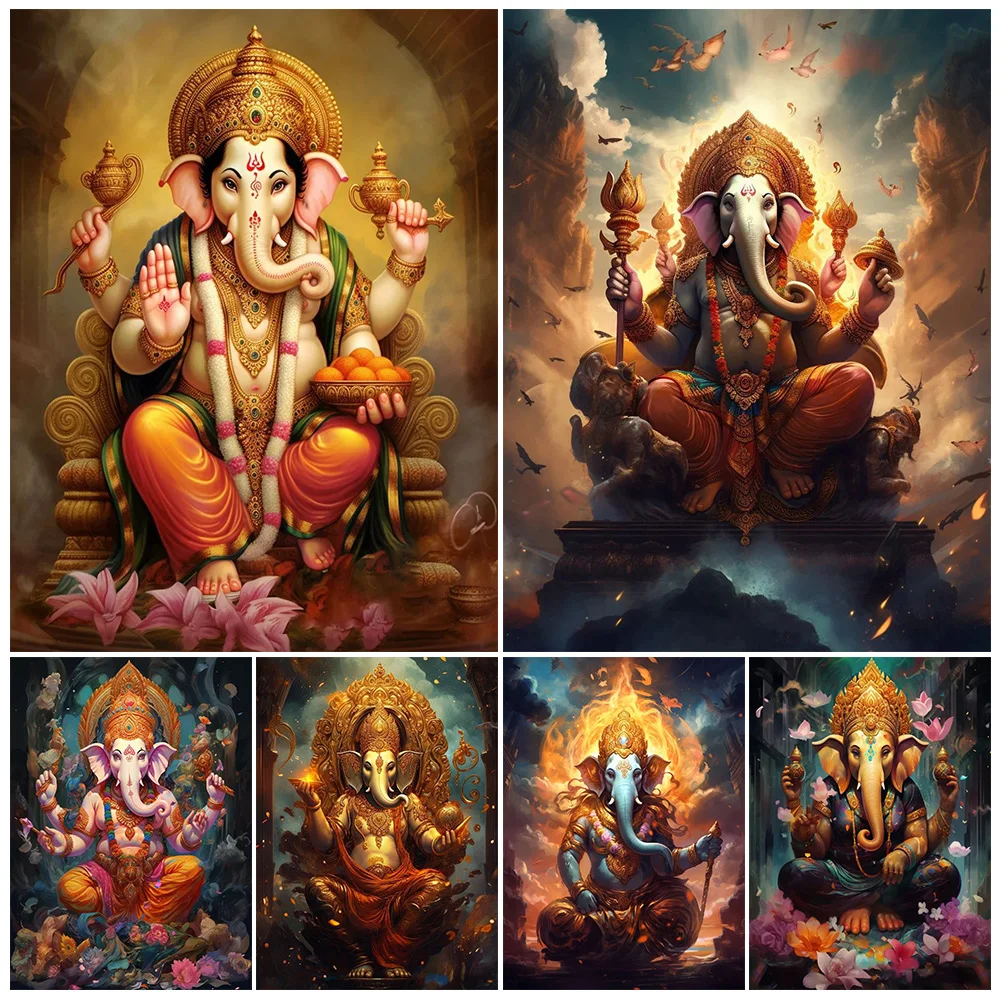 

Vintage Hinduism Indian Religion Ganesha Posters Wall Pictures For Living Room Decor Poster Wall Art Canvas Painting Unframed