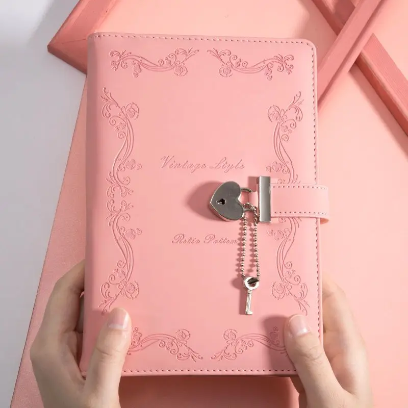 

New Pink Creative A5 Line Secret Notebook Ruled Journal Lined Diary with Heart Lock Creative Gift, with Heart Lock, 180 Sheets