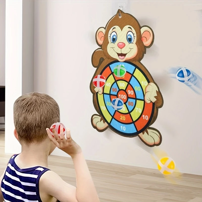 Educational Games Dartboard Toys Sticky Ball Darts Indoor/Outdoor Sports Children Montessori Games 3 to 12 Years Old Four Patter