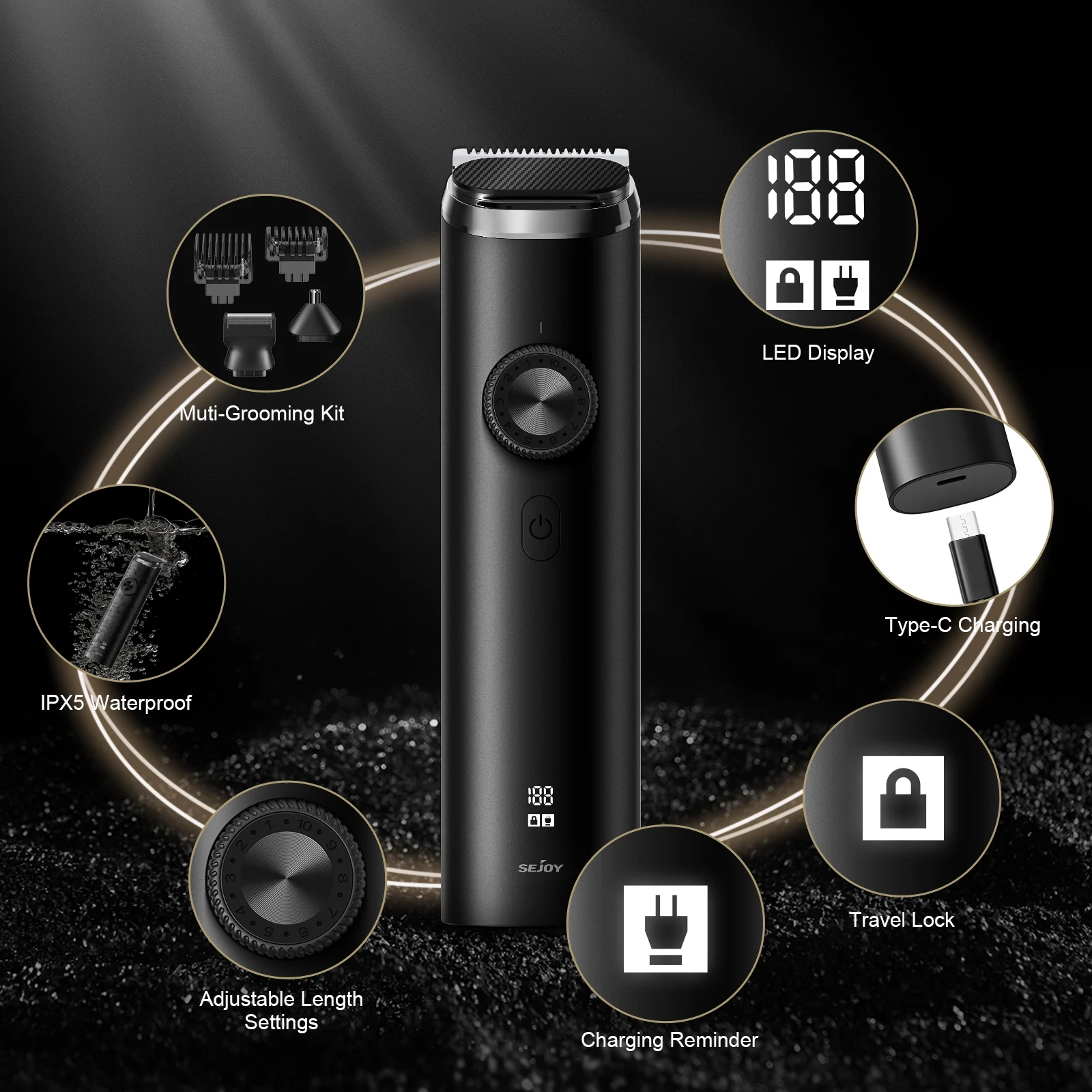 SEJOY 3 In 1 Face Clean Electric Hair Cutting Machine Men Hair Clipper Trimmer Men Cutting Beard Cordless Barber Machine 3