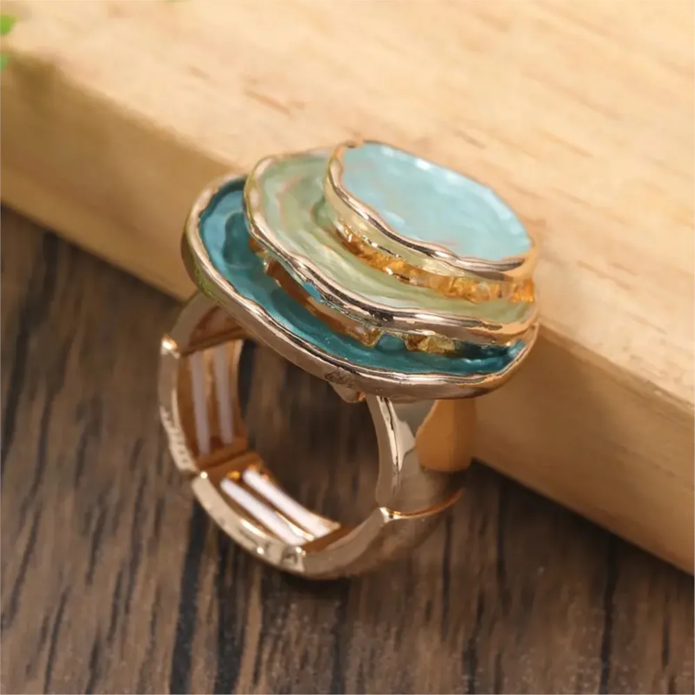 Vintage Bohemian Three-Layer Circular Elastic Ring for Women Cute and Elegant Rings Hoilday Party Gift for Ladyies Jewelry