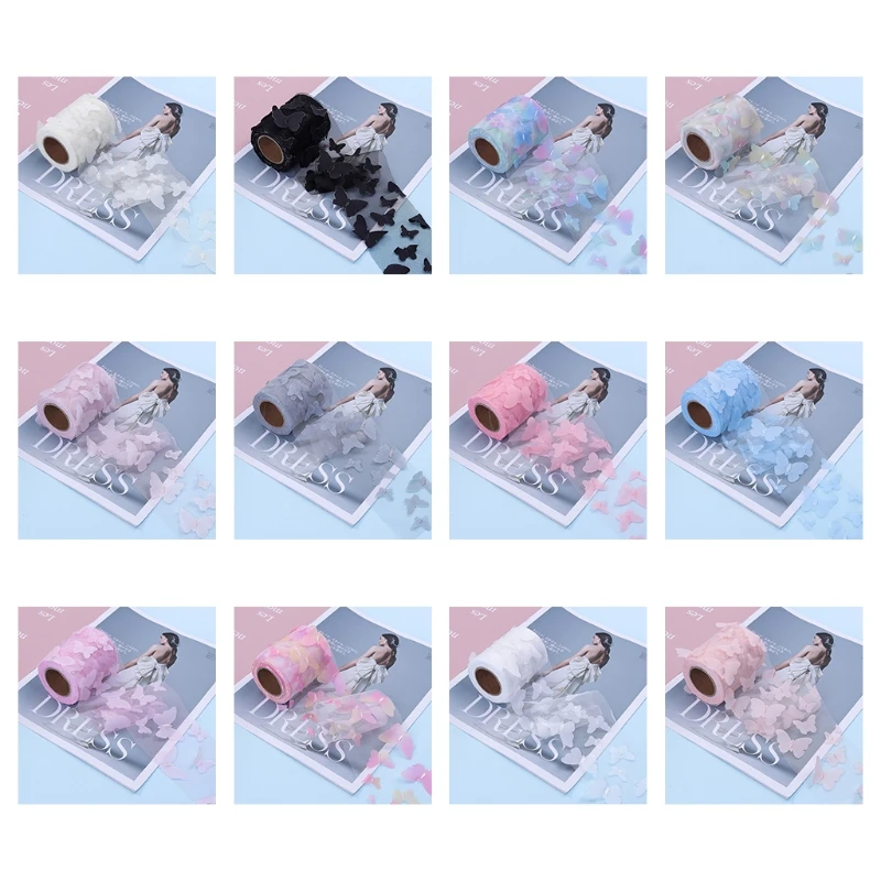 

2XPC Wedding & Engagement Decoration Festival Supplies Macaron Color 3 D for butterfly Tulle Roll Gauze Ribbon 6cm 10 Yards