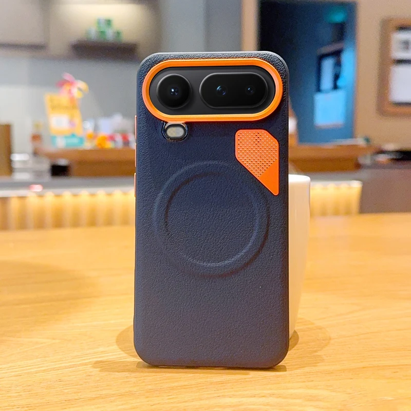 Luxury Leather Magnetic Ring Case with Heat Dissipation for Honor Magic 8 Pro - Orange Shockproof Cover with Lens Frame Protection