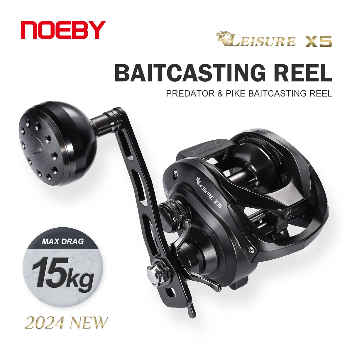 

NOEBY Leisure X5 Baitcasting Reel Aluminum Frame Saltwater Fishing Reel 6.4:1 Gear Ratio 15kg Max Drag Baitcast Reel