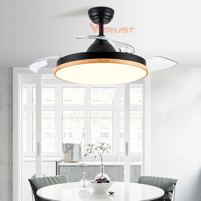 Nordic Led Ceiling Fan with Light Lamp 36inch 42in Black White Wooden Invisible Ceiling Fan Remote Control Ventilador De Teto