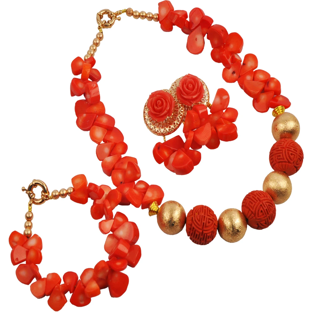 

Orange Nigerian Coral Beads African Wedding Bridal Jewelry Sets