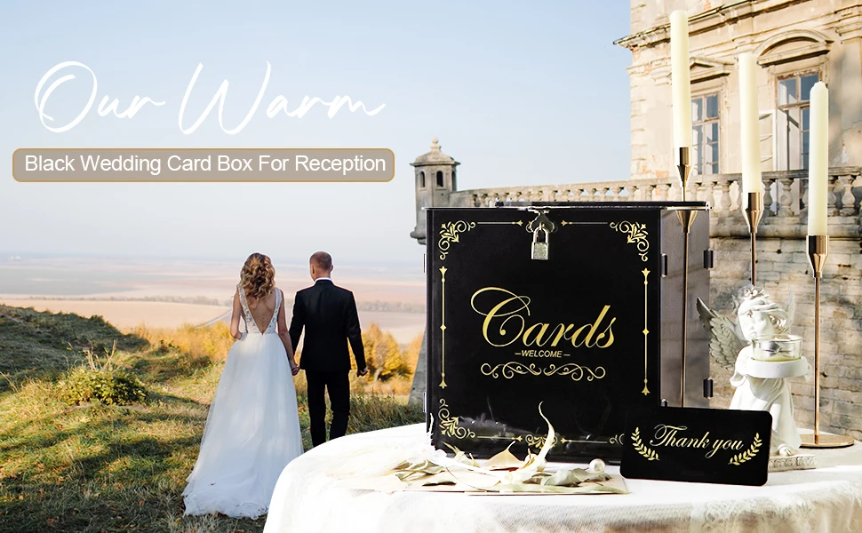 Description Picture 3 of itemBlack Acrylic Wedding Card Box Gift for Wedding Reception, DIY Wedding Envelope Money Card Box for Wedding Decorations