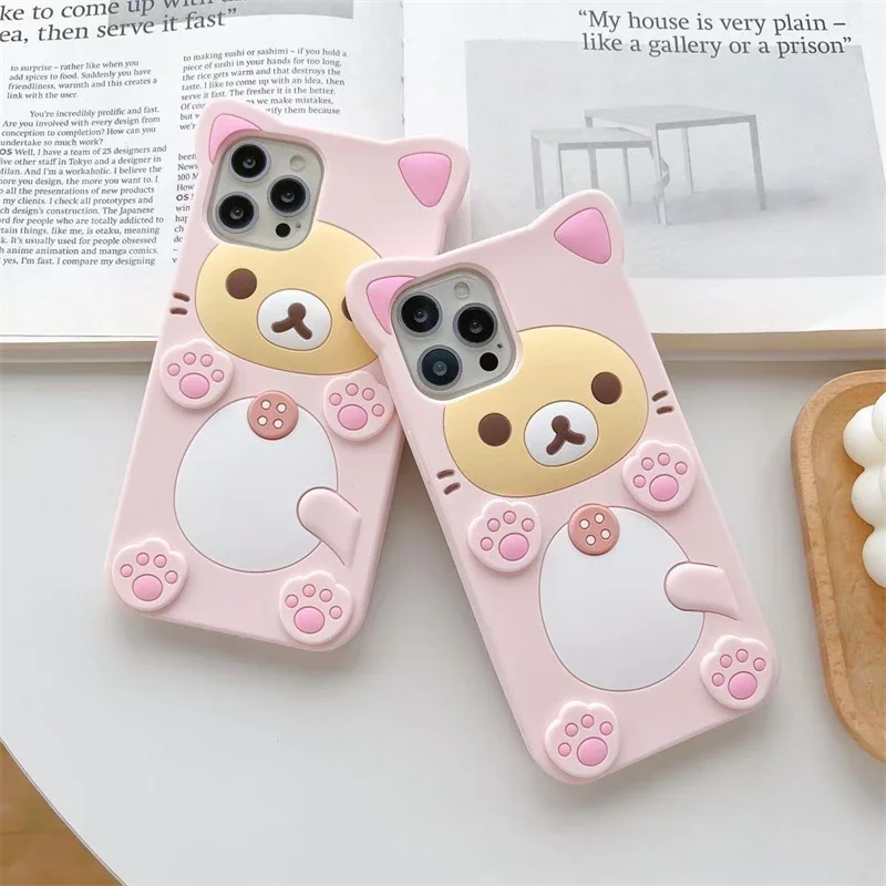 Adorable Rilakkuma Bear Cat Paw Silicone Phone Case Cover