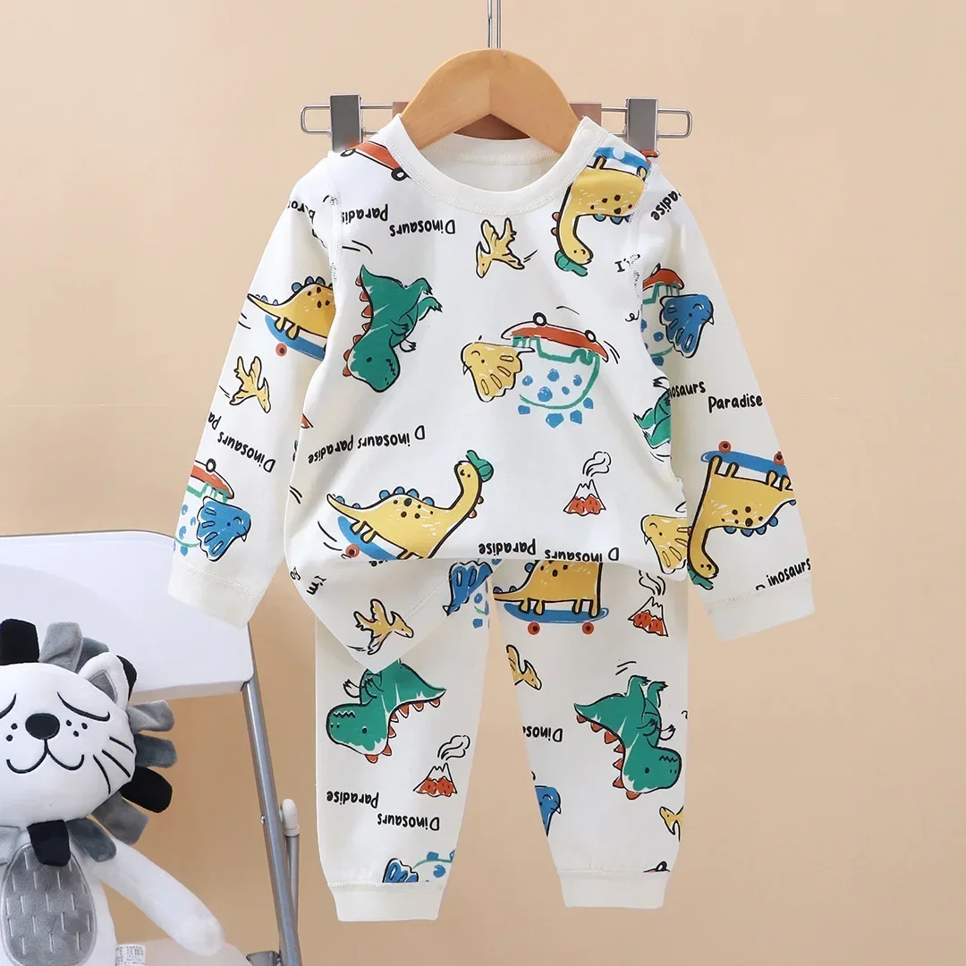 Kids Boys Girls Pure Cotton Pajamas Cartoon Long Sleeve T-Shirt Tops with Pants Toddler Baby Autumn Sleepwear Clothing Sets