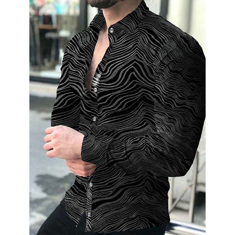 New Fashion Men Shirts Turn-down Collar Buttoned Shirt Casual Designer  Vintage Print Long Sleeve Tops Mens Clothes Prom Cardigan
