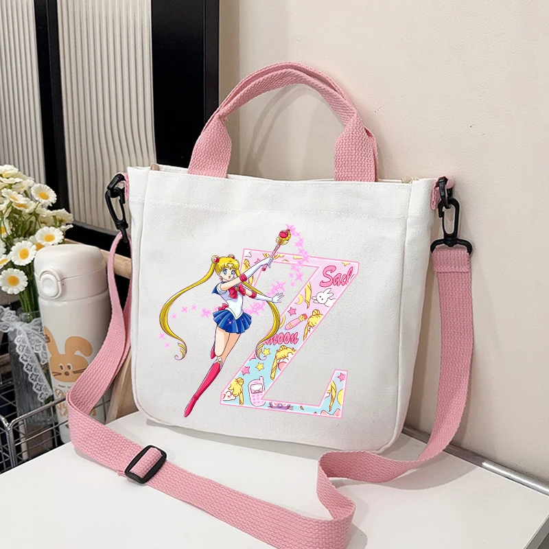 Chic Sailor Moon Crossbody Canvas Bag for Women - Cute Personalized Letter Handbag and Travel Pouch