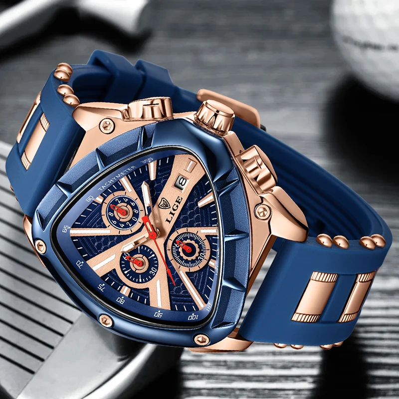 LIGE Business Sport Men's Quartz Wristwatches Fashion Military Silicone Watch for Men Waterproof Date Chronograph Montre Homme