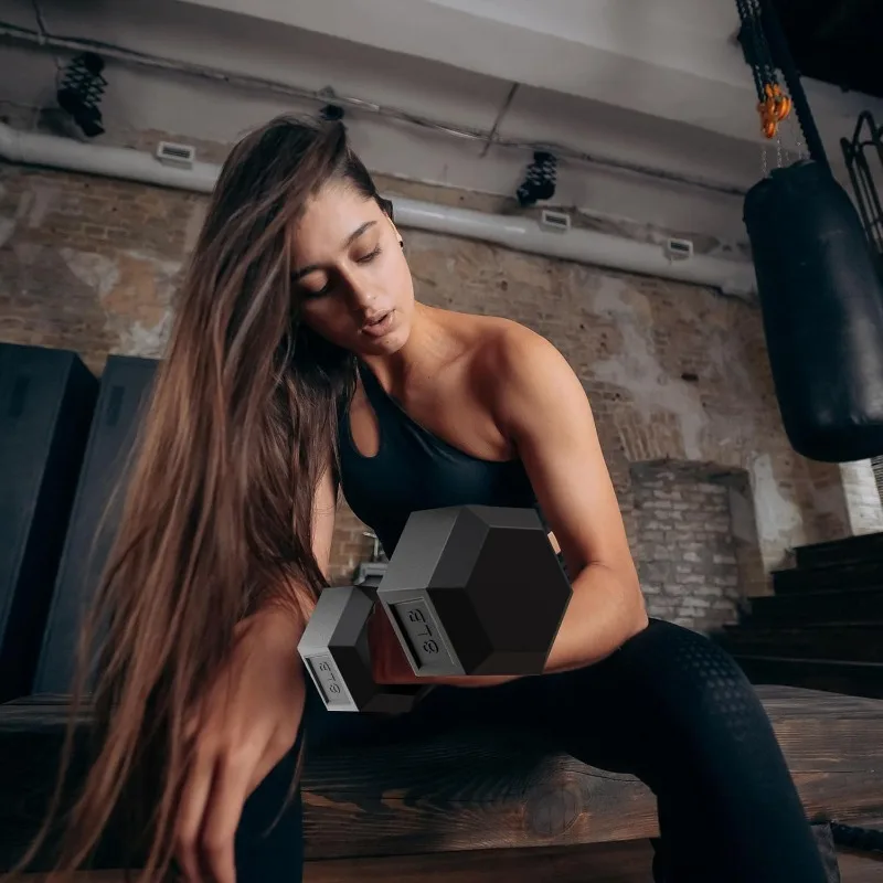 Rubber Hex Dumbbell Set with Rack 6