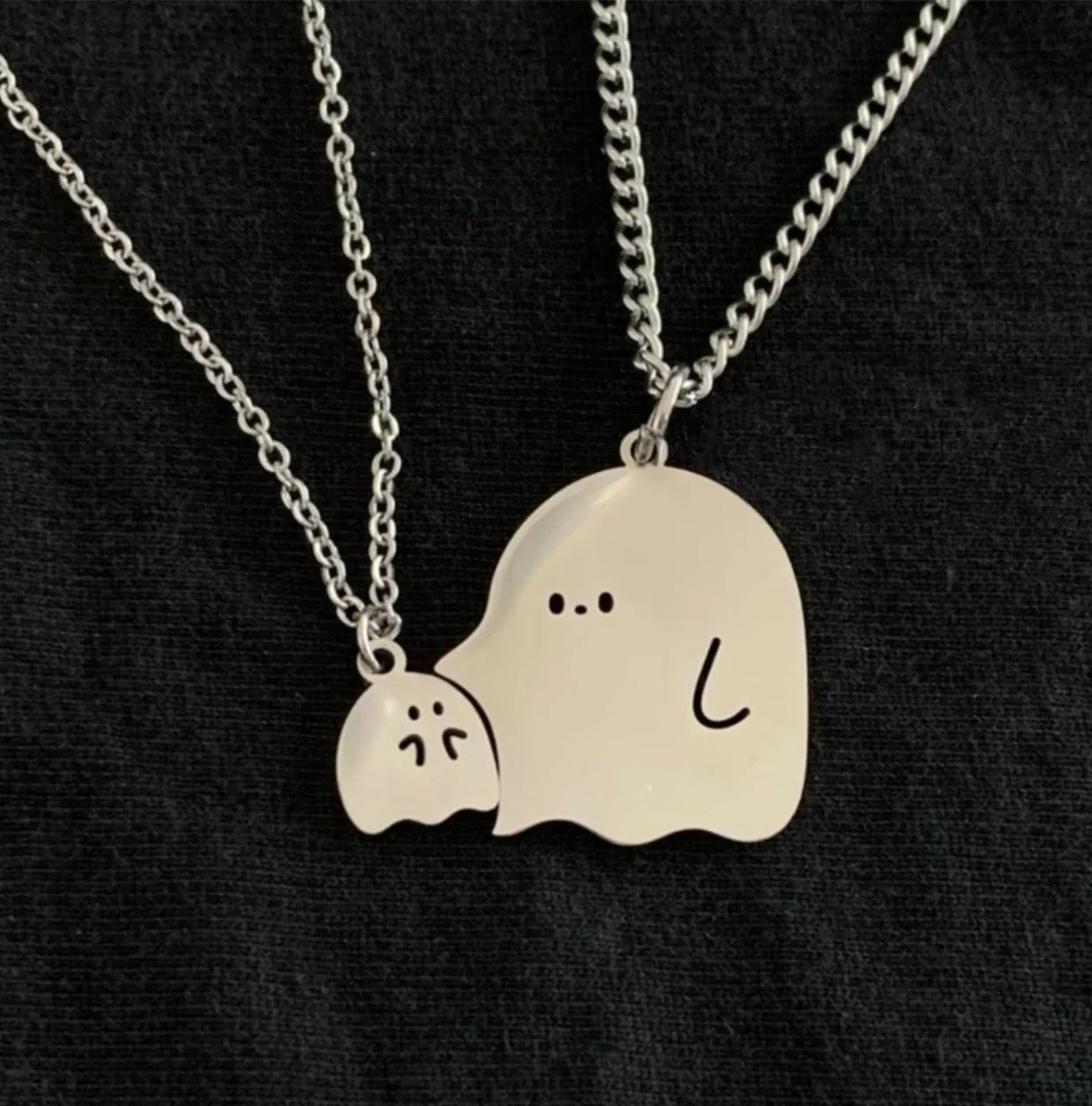 Two Little Couple Necklaces Cool Ghost Pendant Necklace Women Men