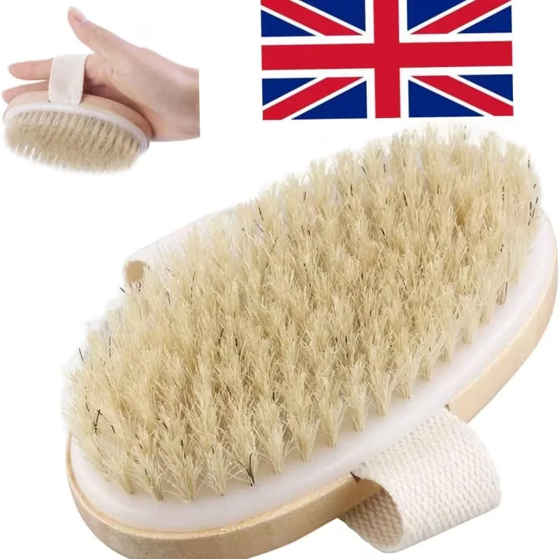 1pc Natural Solid Wood Oval Bath Brush - Thick Bamboo Bristle Exfoliating, Non Slip Handle, Suitable for Both Dry and Wet Use, Suitable for Back Massage, Shower SPA