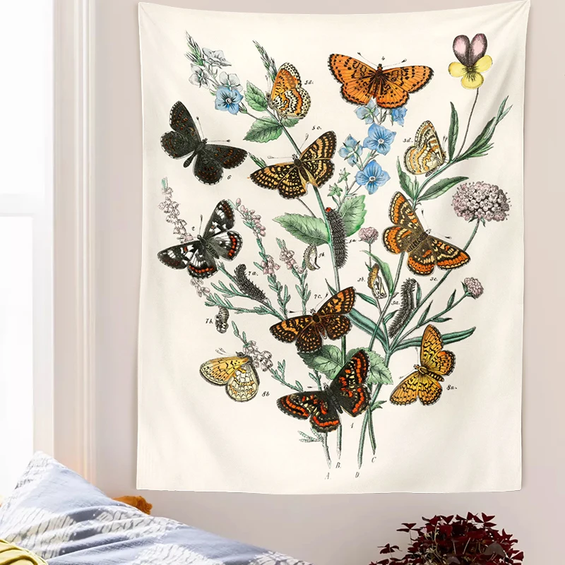 Mushroom Tapestry Wall Hanging Botanical Print Floral Illustration Identification Chart Diagram Wall Art Boho Decor