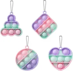 Juego de 4 unids/set de llaveros sensoriales antiestrés para niños, llaveros de burbujas de silicona, simples, hoyuelos, Popper, autismo