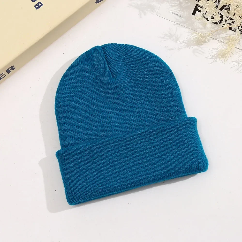 0-3Y Newborn Warm Crochet Hat Winter Knitted Beanie for Baby Knit Gorros Acrylic Wool Hat Candy Color Fold Brim Skullcap Ski Hat 4