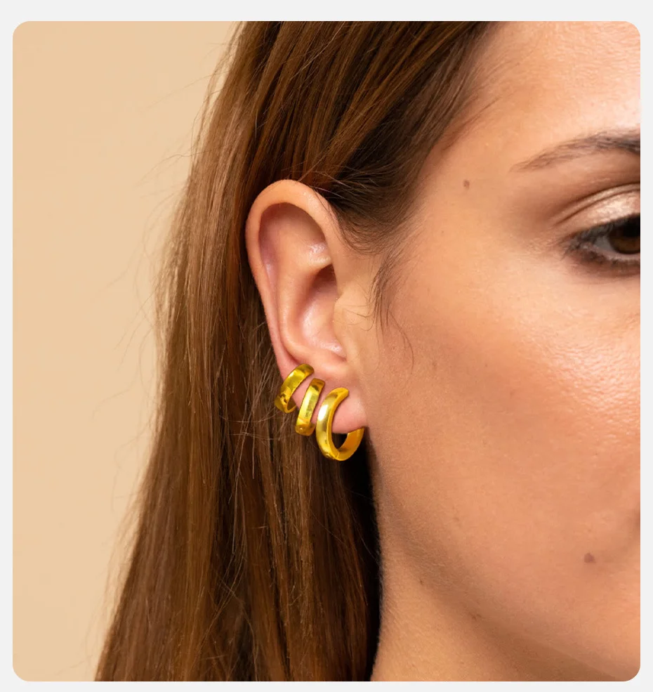 Vnox Creolen-Set aus Edelstahl für Damen, 3 Paar pro Set, glatter vergoldeter Modeschmuck, Ohrkreis-Piercing-Ohrringe – Detail 2