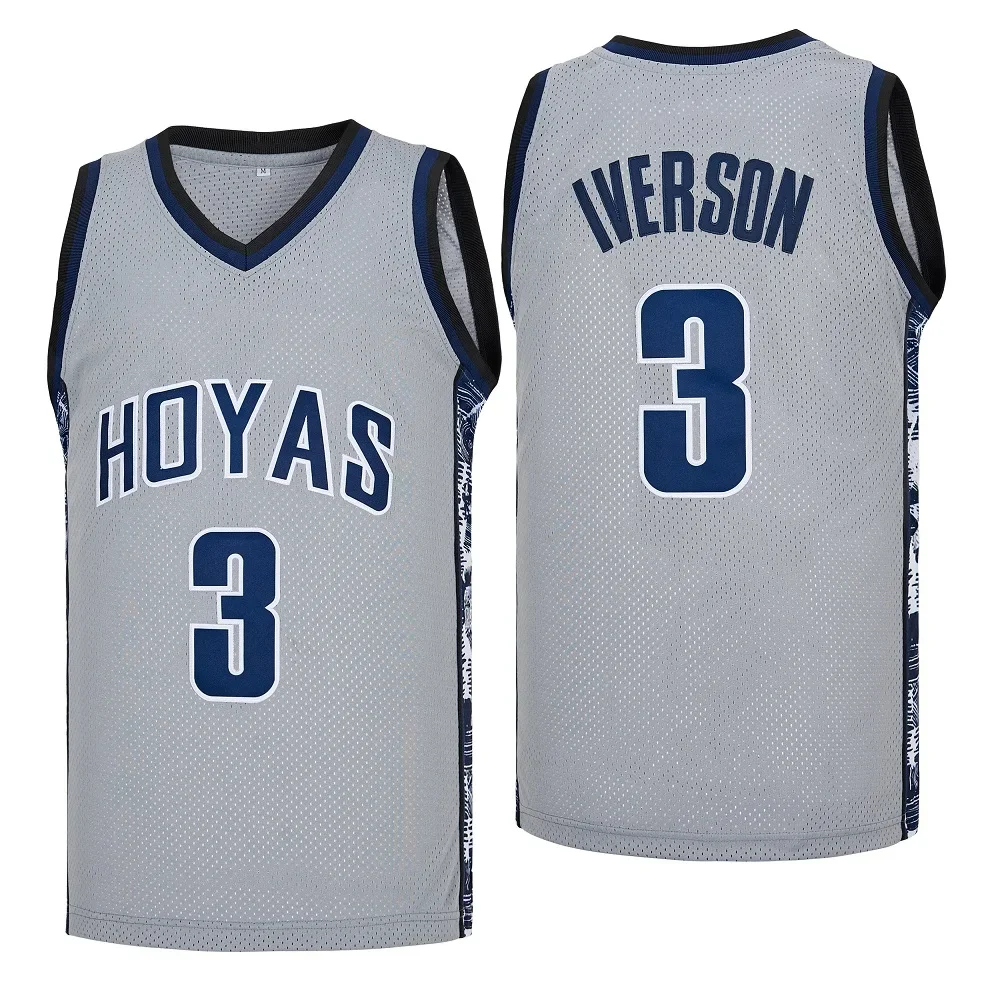 Basketball jerseys Georgetown 3 Iverson JERSEY Sewing Embroidery Outdoor sportswear cheap high quality Movie Blue grey new