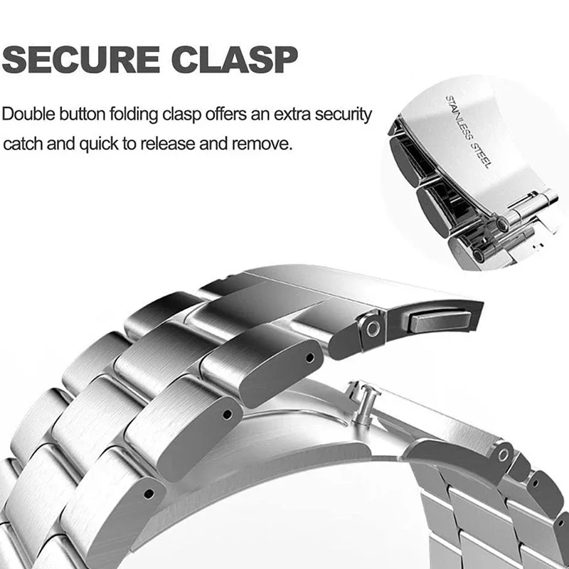 Premium Stainless Steel Metal Strap - Matte Finish Link Bracelet, No Gaps Design, 20mm Width