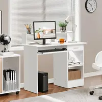 Home Office Wood Computer Desk with Keyboard Tray and Drawers, Students Writing Table with Storage Drawers & Hutch, 2