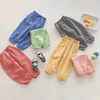 Summer Plaid Mosquito Proof Pants Outdoor Wear Baby Girls New Style Fashion Casual Loose Harlan Pants Children Thin Trousers