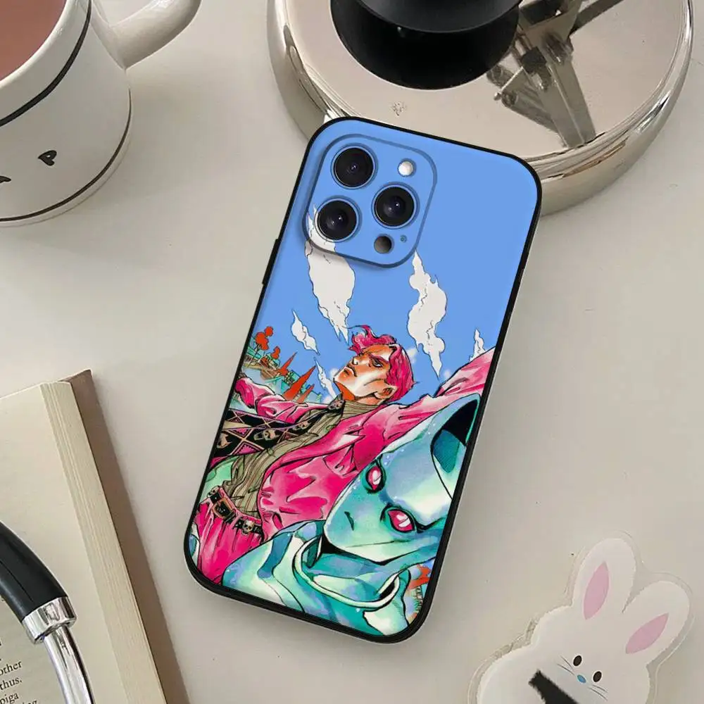 Anime-Inspired Soft Black Phone Case - JoJo's Bizarre Adventure Design