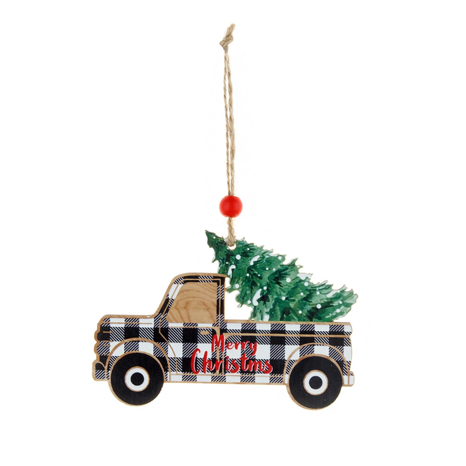 

Christmas Hanging Ornaments Plaid Cars Farmhouse Wooden Gnomes Cutouts for Xmas Tree Decor SP99