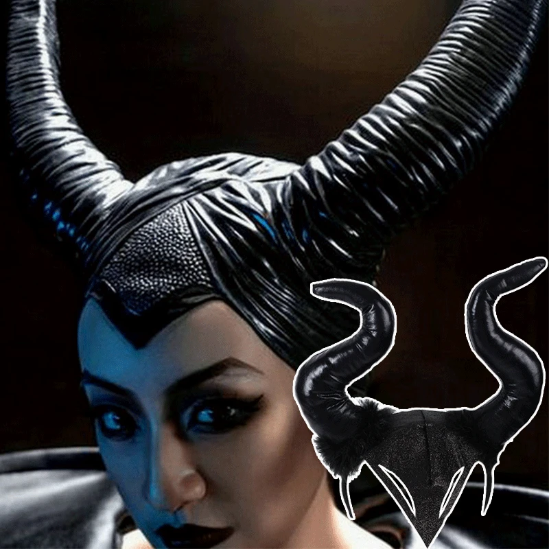 

Halloween Big Black Long Ox Horn Headband Movie Demon Evil Queen Glitter Hair Hoop Halloween Party Cosplay Costume Headpiece