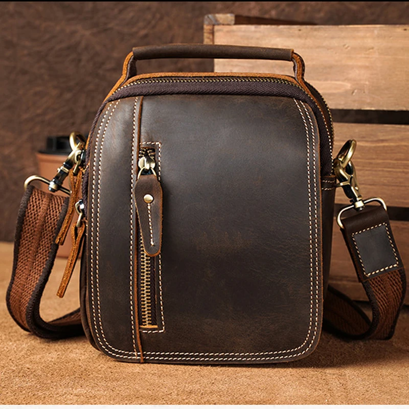 

100% genuine leather messenger bags retro cow leather man bag corssbody handlebags multifunction waist bags mini shoulder bag