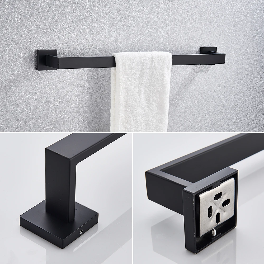 Bathroom Hardware Set Black Robe Hook Towel Rail Bar Shelf Tissue Paper Holder Wall Mounted Bathroom Accessories