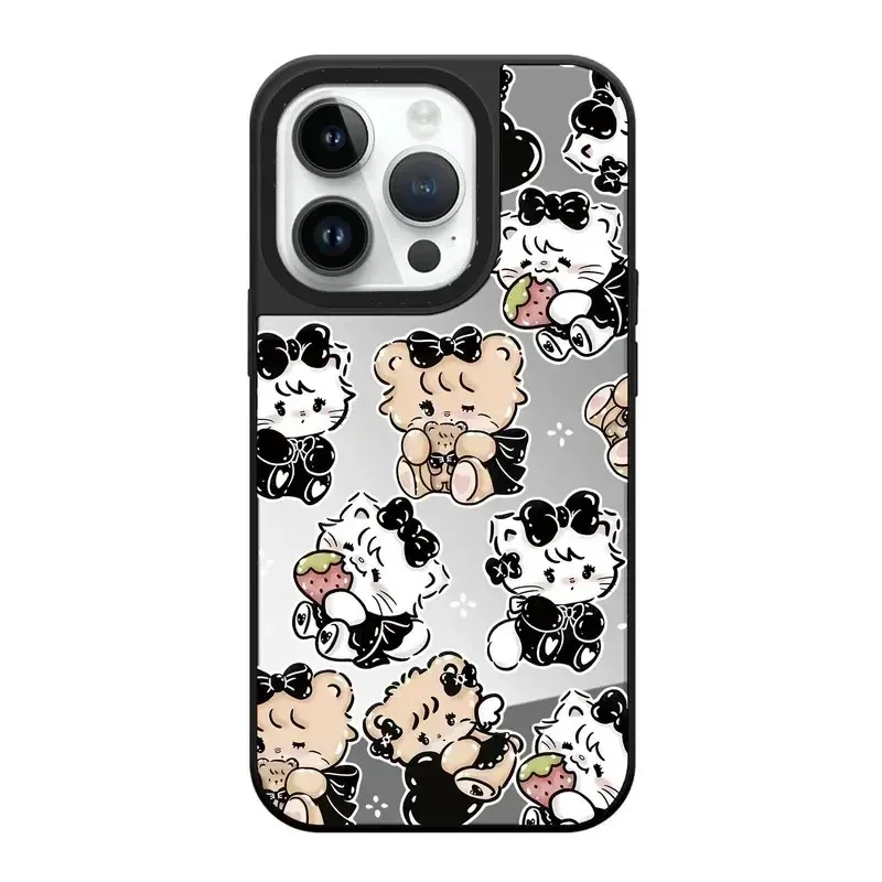 

Cute Lazy Cat MagSafe Mirror Surface iPhone 12 13 15 14 Pro Max Protective Case, Fits iPhone 15 Pro Max