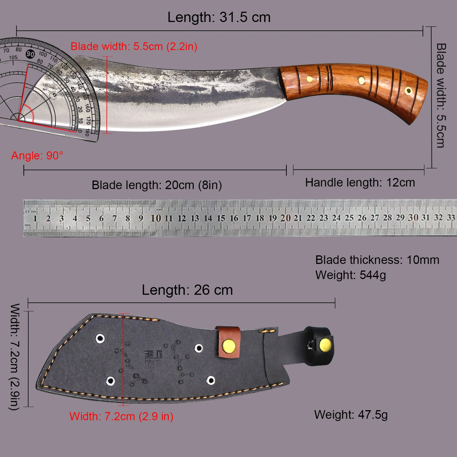 Japan High carbon steel forging (full Tang) multi-purpose agricultural knife + sheath, barricade knife, outdoor wood cutter 5